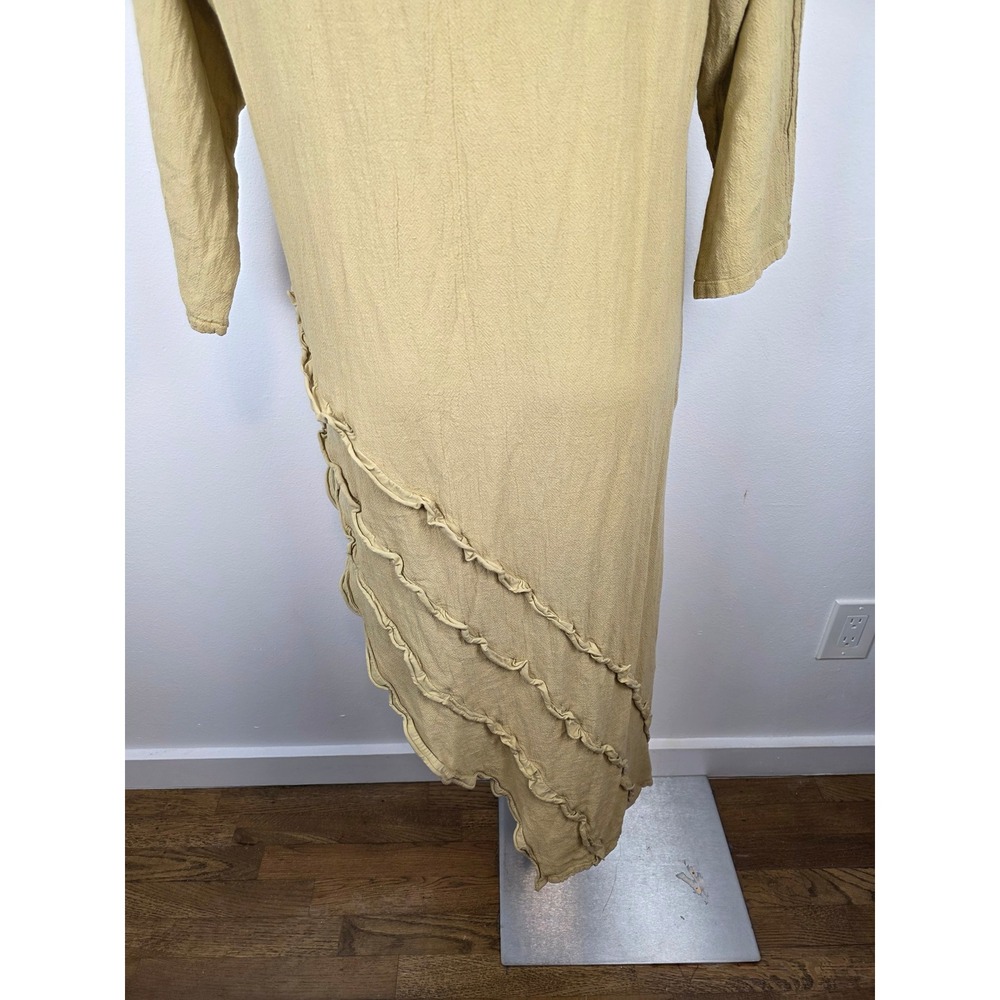 Oh My Gauze Tan Cotton Asymmetrical Ruffle Tunic Dress Lagenlook OS - Picture 5 of 7